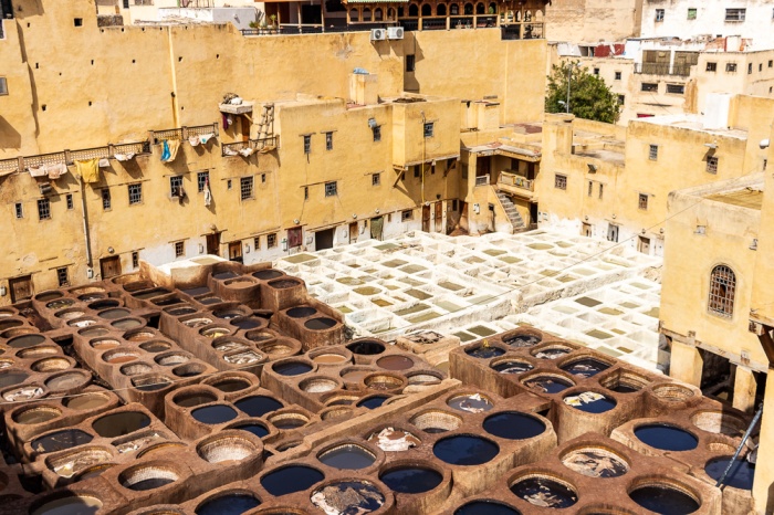 Vista sobre os curtumes em Fez, Marrocos